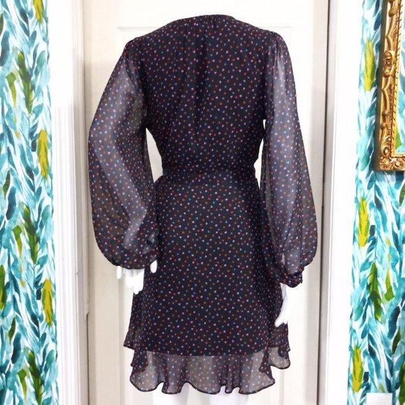 Banana Republic Wedding Guest Heart Twee Y2K Valentine Mini Wrap Dress Black 2 - Picture 4 of 12